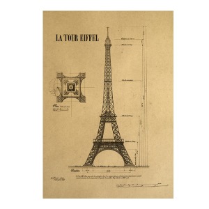 파리 에펠 탑 구조 일러스트 레트로 빈티지 인테리어 포스터 GA35- 50cm X 35cm