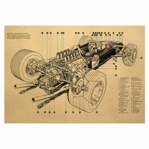 레이싱 자동차 구조 일러스트 레트로 빈티지 인테리어 포스터 GA36- 50cm X 35cm