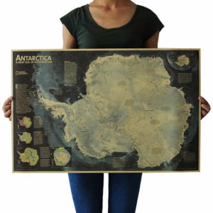 W018 레트로 ANTARCTICA 지도 포스터 72cm x 47cm