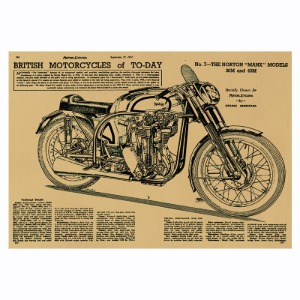 오토바이 엔진 도면 종이 레트로 빈티지 인테리어 포스터 GA39- 50cm X 35cm